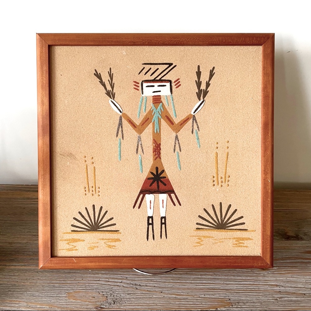 Vintage 1970’s Framed Navajo Sand Art Painting - Picture 3 of 5
